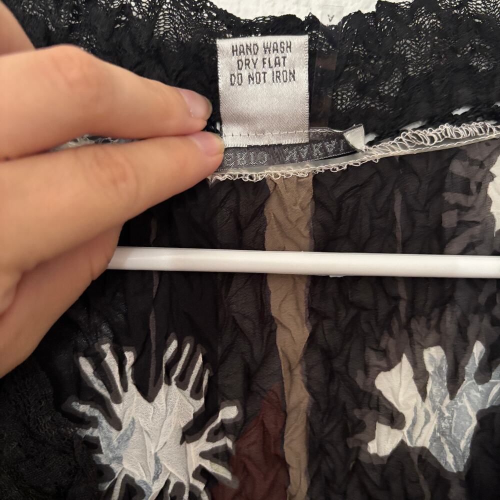 Alberto Makali Sheer Blouse Large Y2K Boho Crinkle Abstract Lace Stretchy Career - Picture 10 of 10